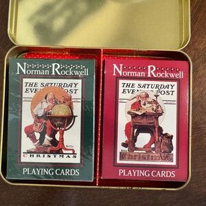 NORMAN ROCKWELL NOSTALGIC PLAYING CARDS IN METAL BOX